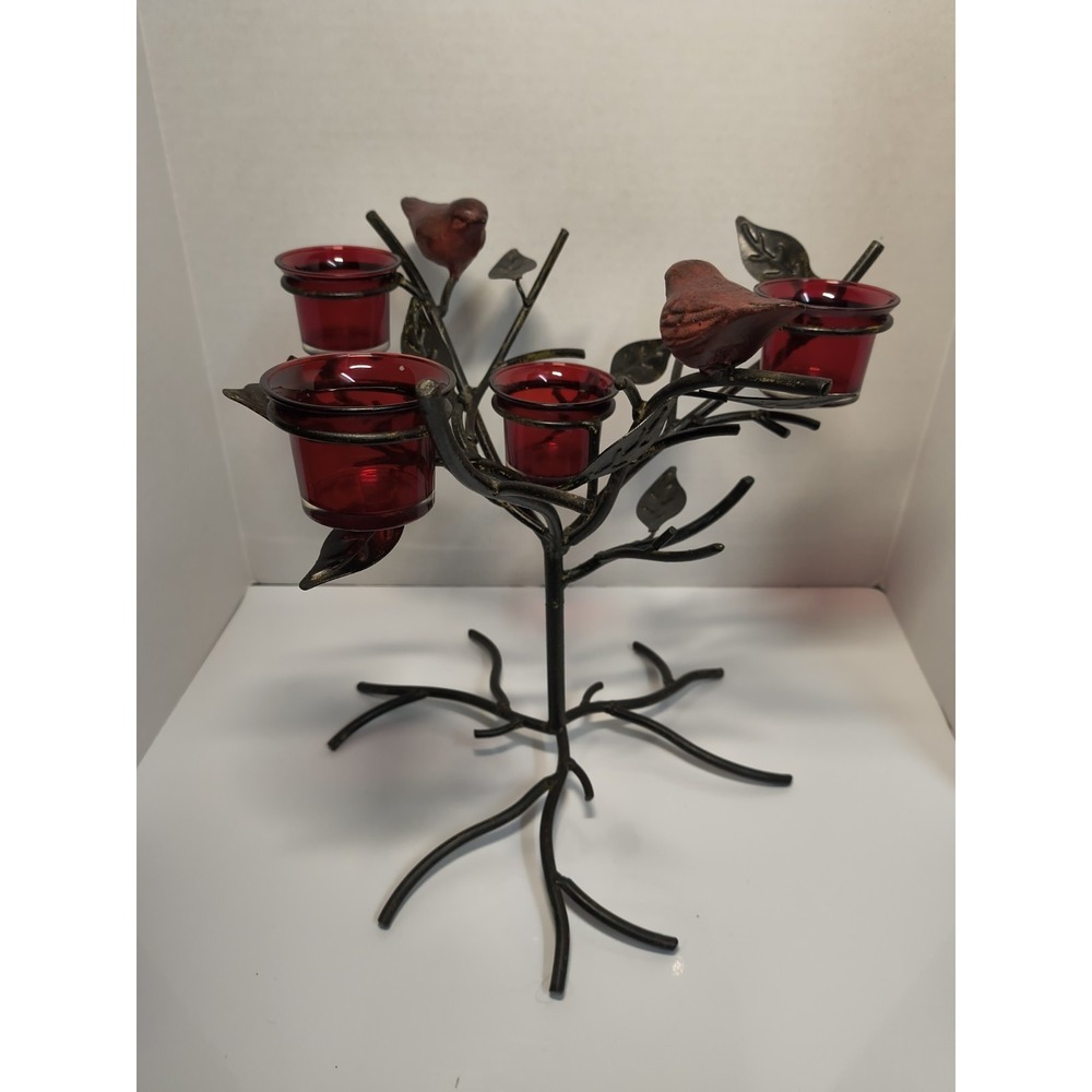 Vintage Metal Tree W Red Birds Tealight Candle Holder Centerpiece Cracker Barrel - Picture 2 of 7